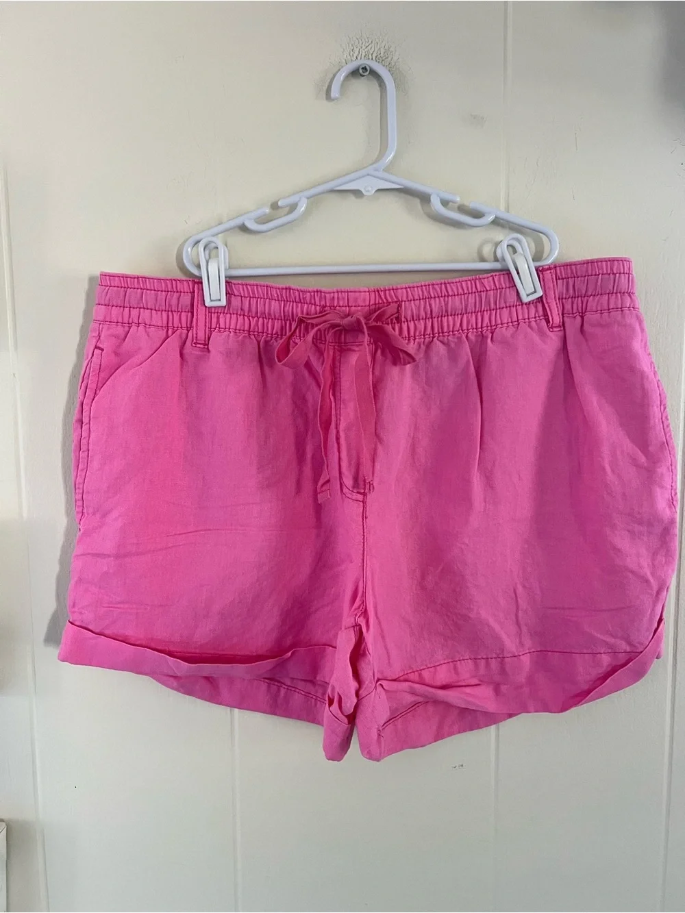 Ladies Size 10 Joe Fresh Pink High-Waist Drawstring Women’s Shorts - linen blend